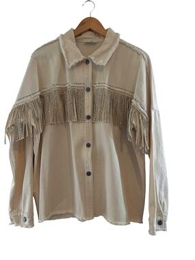 GeeGee Fringe Denim Shacket Boho sz L (AS IS)